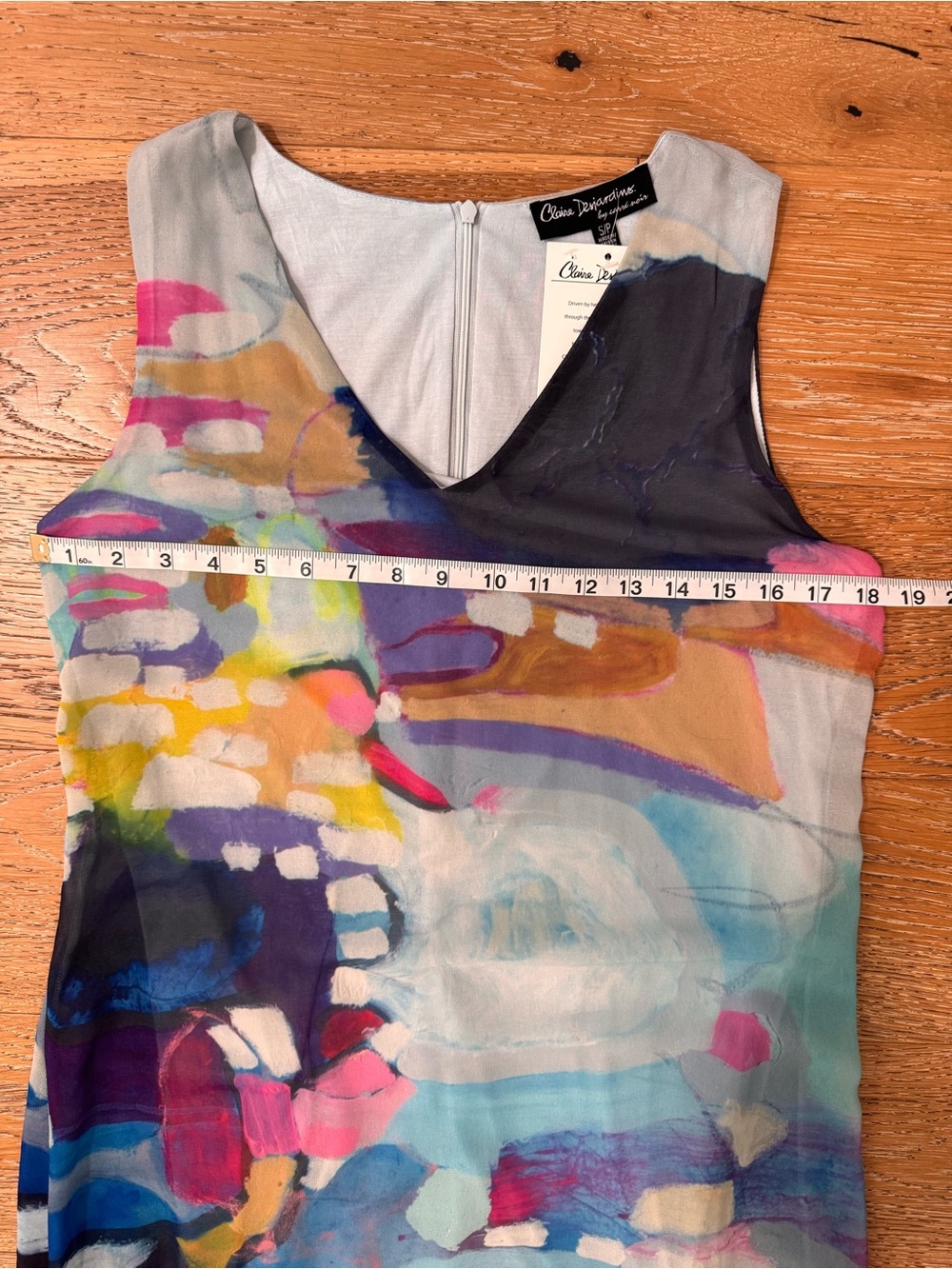 Claire Desjardins Sleeveless High-Low Dress Sz Small Abstract Art Print V Neck - Picture 8 of 13